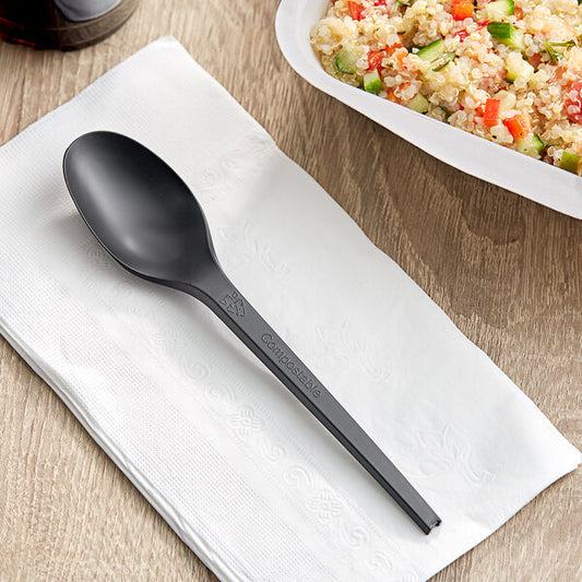 EcoChoice Heavy Weight 6 1/2" Black CPLA Plastic Spoon - 50/Pack