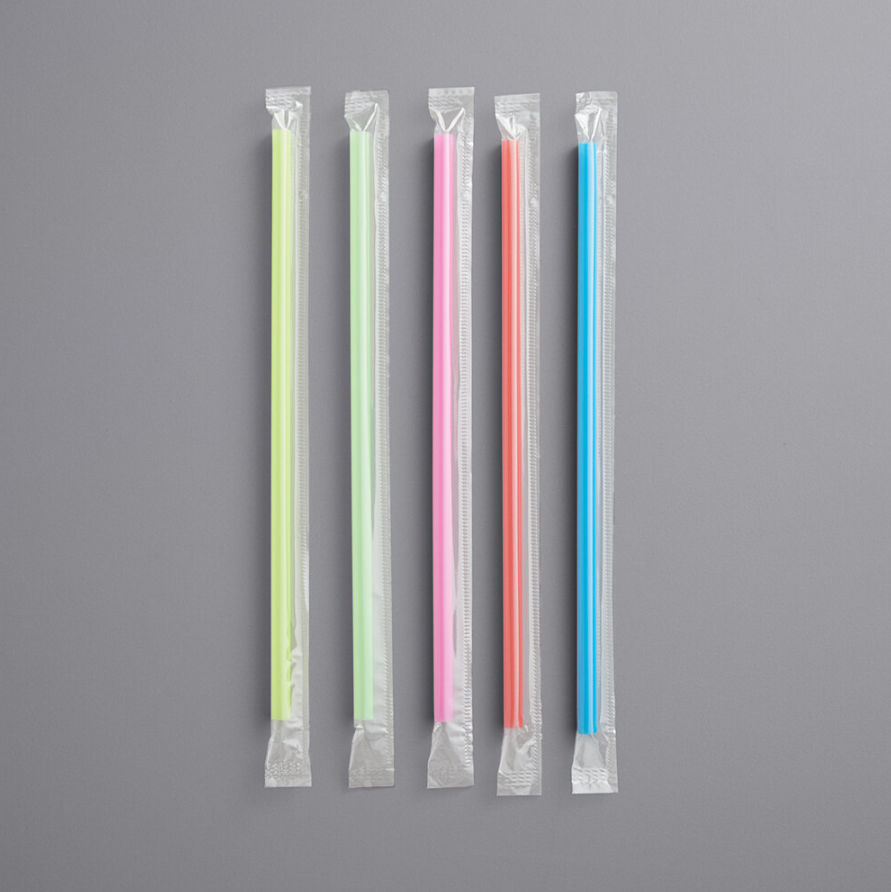 Wrapped Drinking Straws 7 3/4" Jumbo Neon Standard Size (250pk)