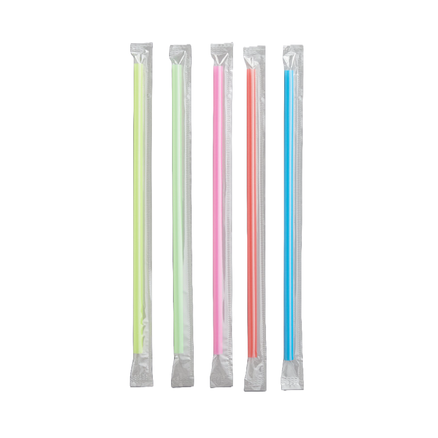 Wrapped Drinking Straws 7 3/4" Jumbo Neon Standard Size (250pk)