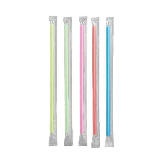 Wrapped Drinking Straws 7 3/4" Jumbo Neon Standard Size (250pk)