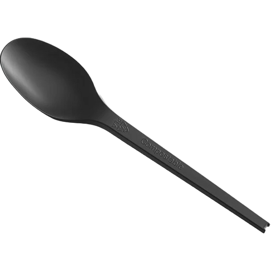 EcoChoice Heavy Weight 6 1/2" Black CPLA Plastic Spoon - 50/Pack